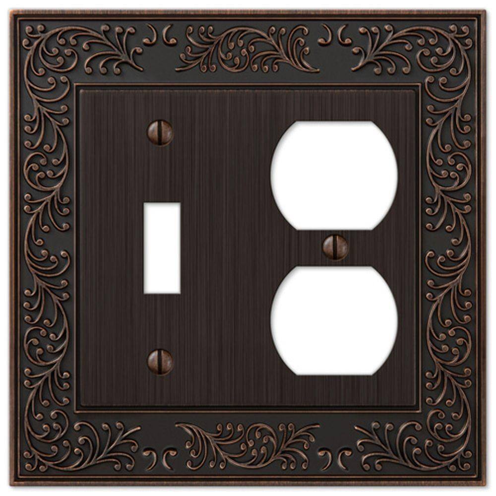 AMERELLE Bleinhem 2 Gang 1-Toggle and 1-Duplex Metal Wall Plate - Aged Bronze 43TDVB