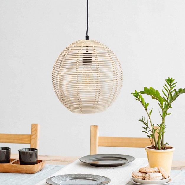 Ball Shaped Rattan Pendant Light Beige Lalia Home