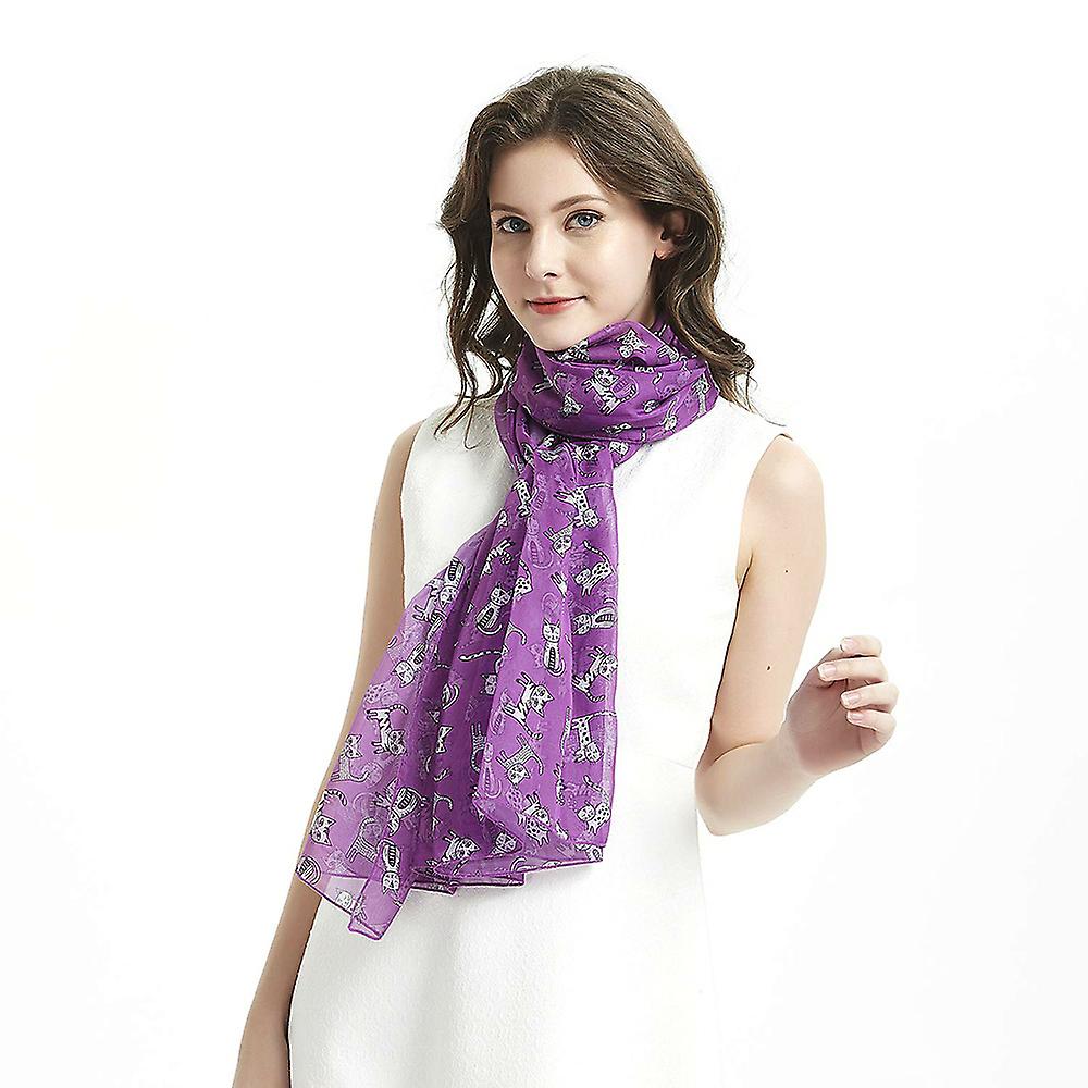 White Cats Gifts Purple Scarfs For Women Lightweight Cats Print Shawl Head Wraps