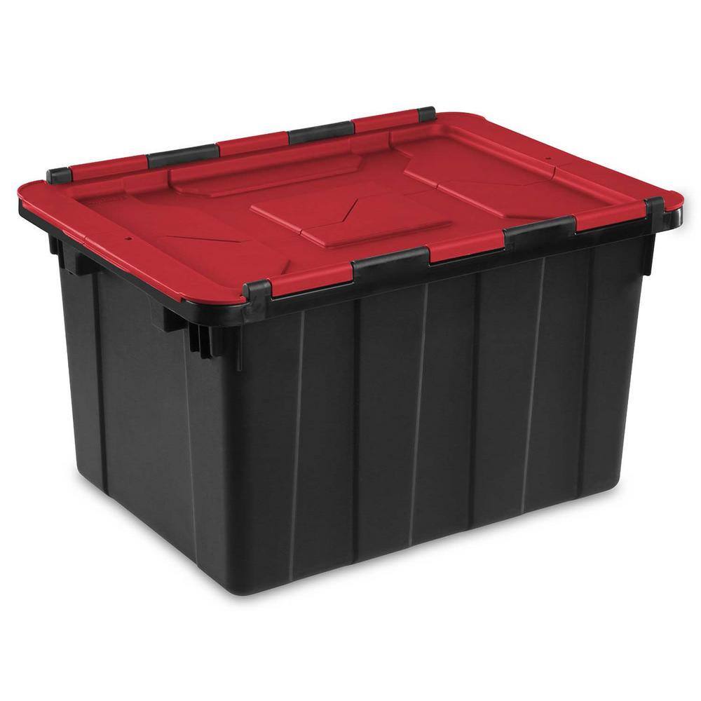 Sterilite 12 Gal.45l Hinged Lid Industrial Tote Red Lid (18-Pack)14619006 18 x 14619006