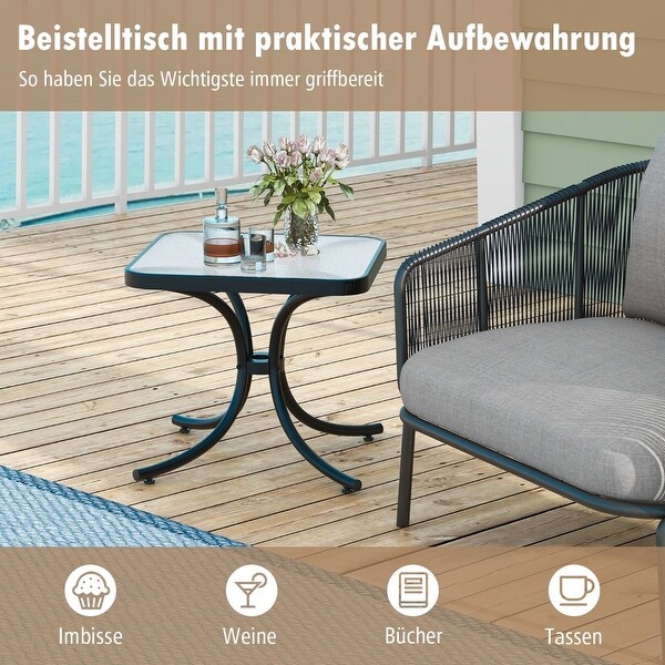 Tempered Glass Top Patio Table Outdoor Side Table with Heavyduty Metal Frame