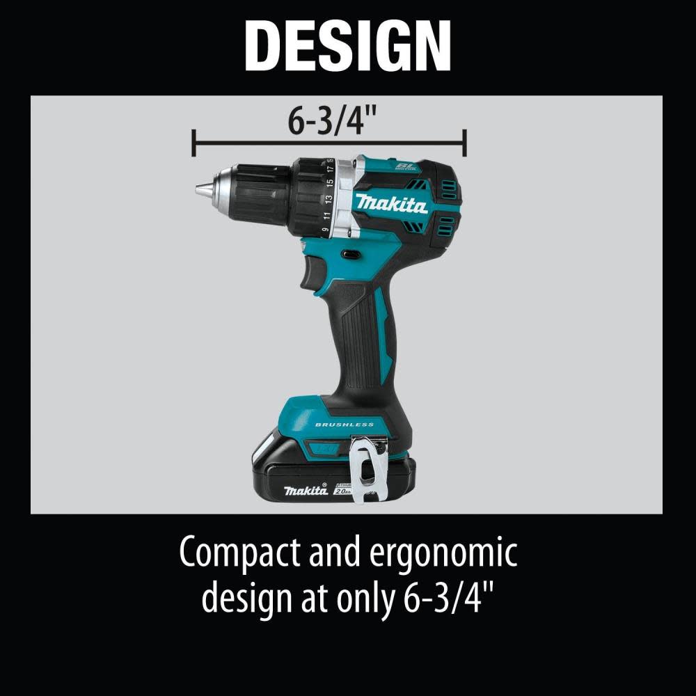 18 Volt LXT Lithium-Ion Compact Brushless Cordless 1/2 in. Driver-Drill Kit， 2.0 Ah ;