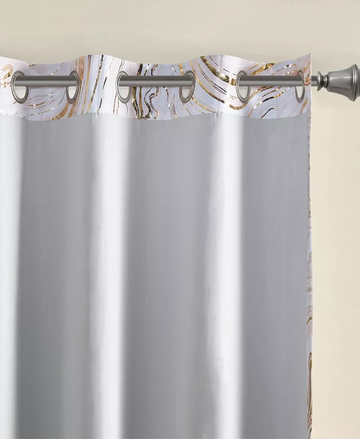 Intelligent Design Rebecca Grommet Top Printed Marble Metallic Total Blackout Curtain  50 W x 84 L