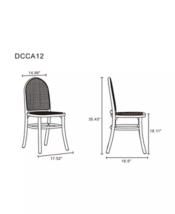 Manhattan Comfort Paragon 2-Piece Ash Wood and Natural Cane Dining Chair