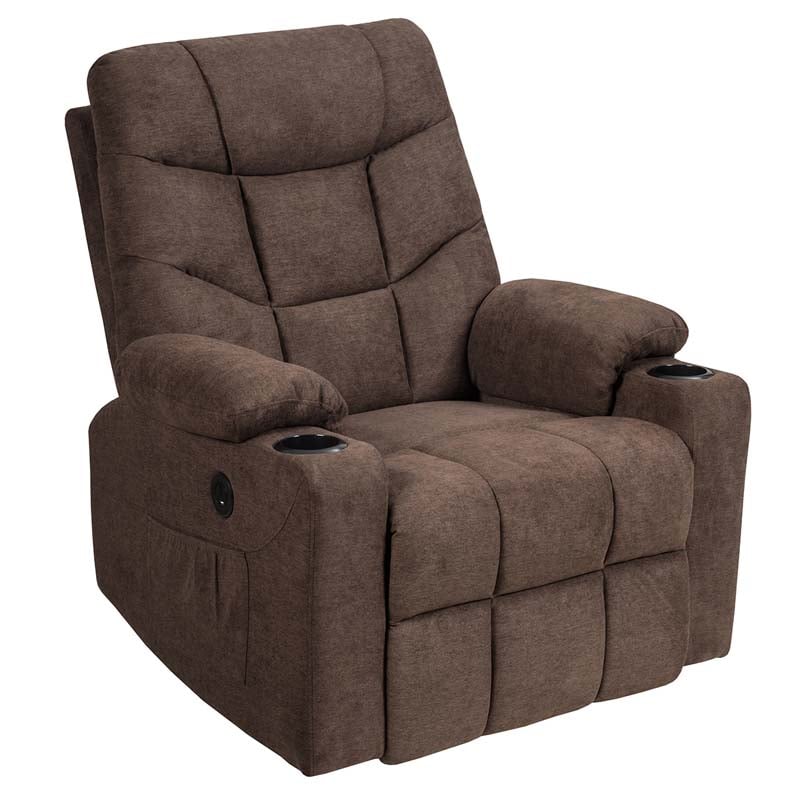 Heated Power Lift Recliner Fabric Massage Reclining Sofa, Elderly Lift Chair with 8 Point Massage, 2 Side Pockets Cup Holders, USB Port