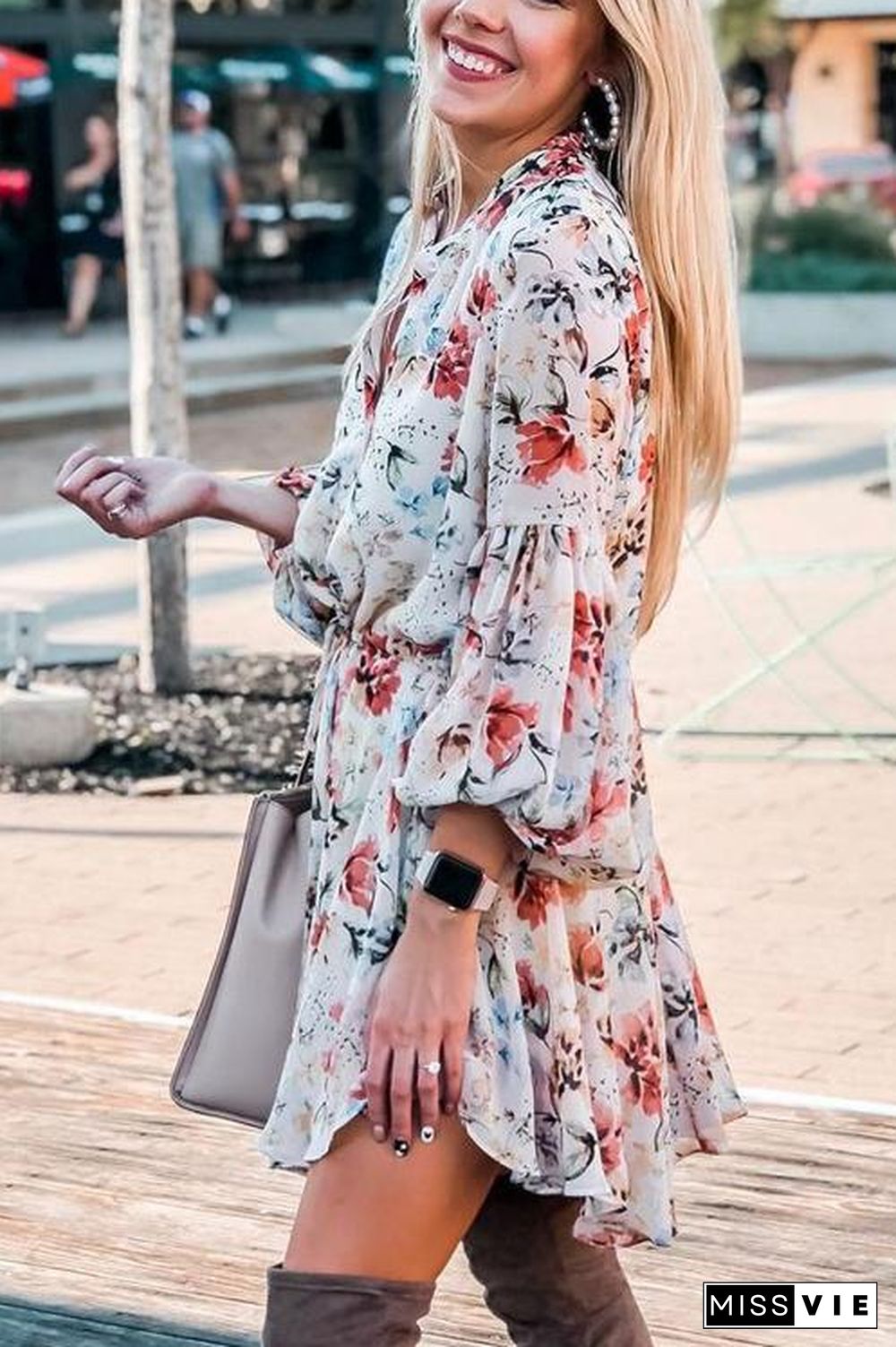 Floral Print Long Sleeve Mini Dress