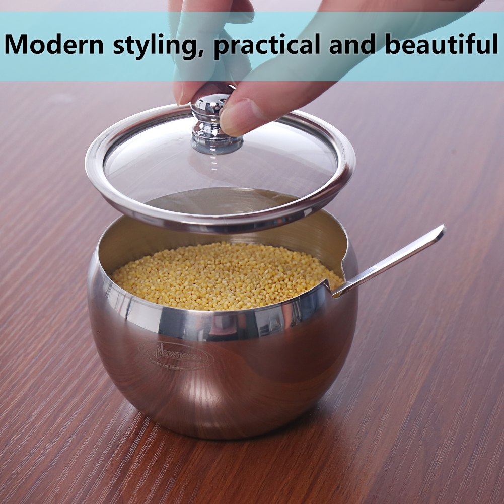 Newness Stainless Steel Sugar Bowl Silver 8.1 Ounces(240 Milliliter)