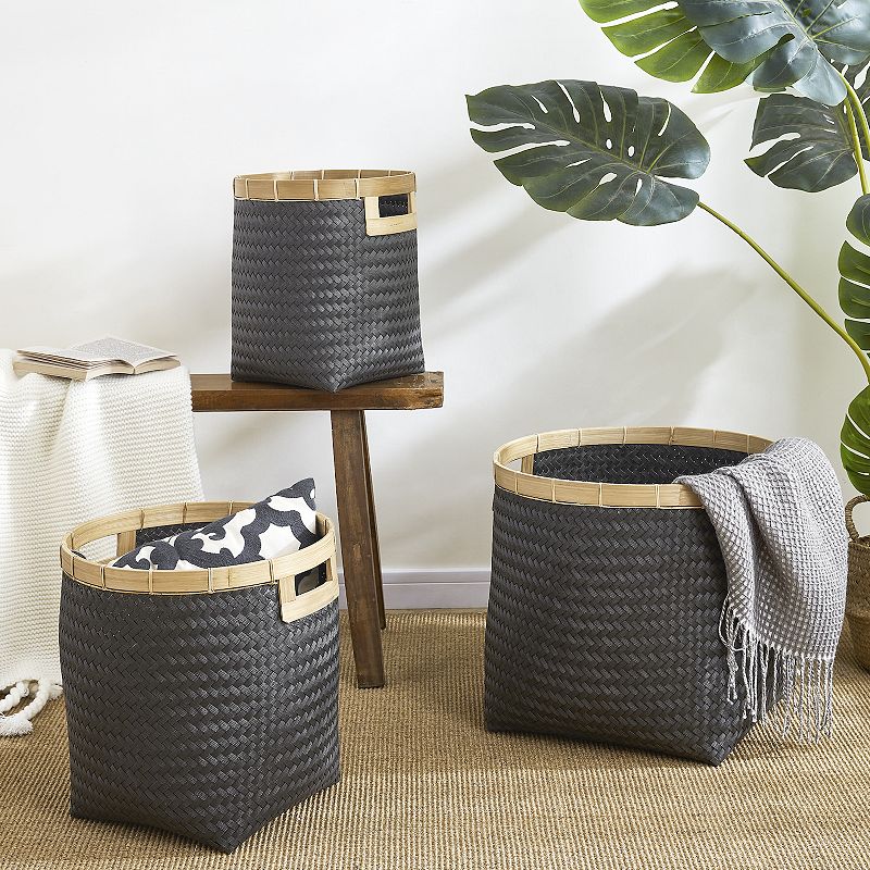 Saddle River Natural Bamboo Rim Round Basket 3-piece Set