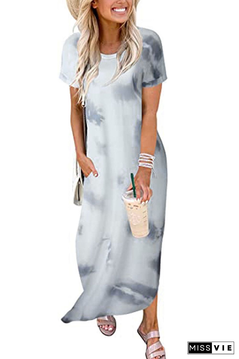 Tie Dye Printed Split Pocket Maxi Dress