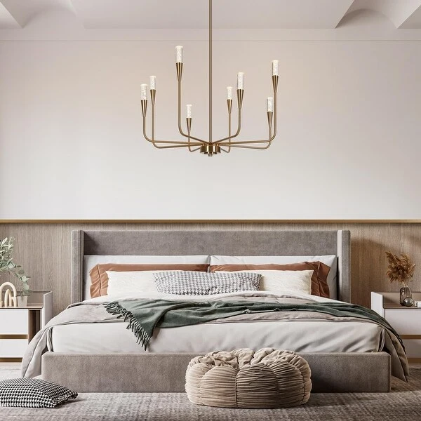 Mid-century Modern Gold LED Chandelier 8-Light Candle Metal Ceiling Light for Dining Room