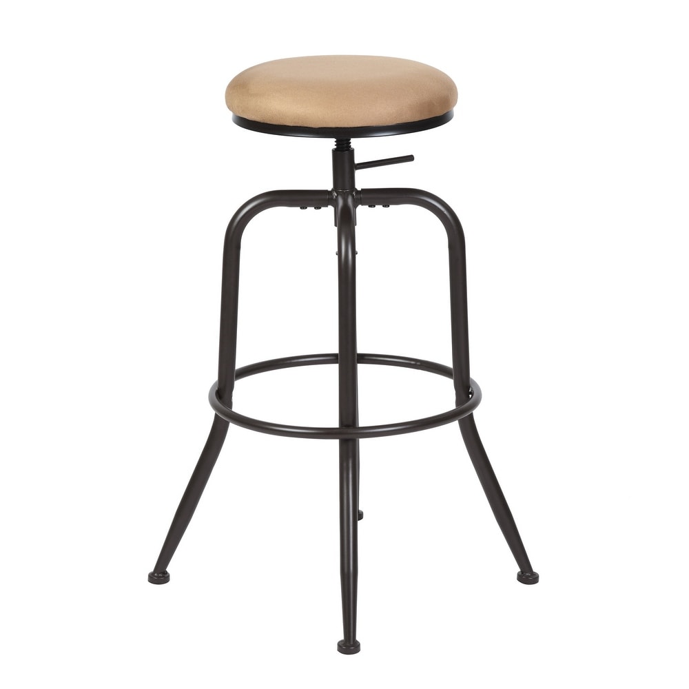 Swivel Height Adjustable Industrial Bar Stools Set of 2  PU Leather Upholstered Round Counter Bar Stools Backless