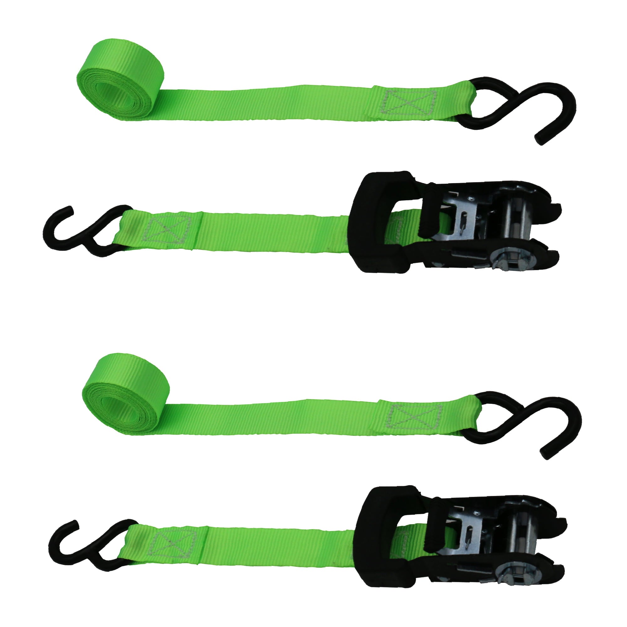 Hyper Tough 10 Feet Ratchet Tie Downs， 500 lbs， Green Strap， 2 Pack