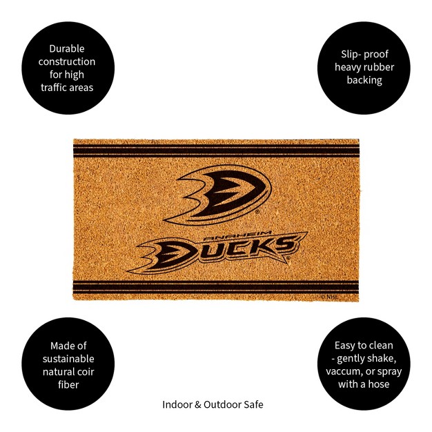 Evergreen Anaheim Ducks Logo Turf Mat Brown 28 X 16 Inches Indoor Outdoor Doormat