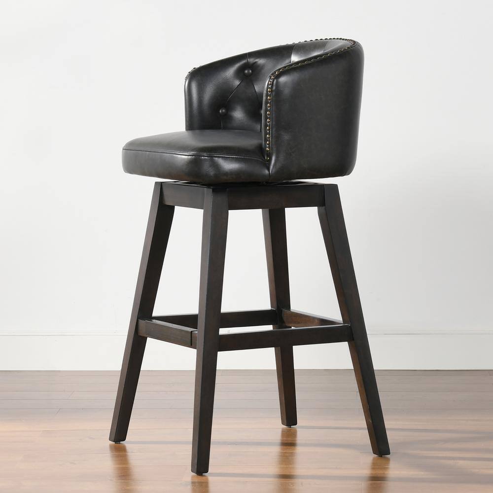 Jennifer Taylor Davidson 30 in. Swivel Low Back Bar Stool, Vintage Black Brown Faux Leather 81110-MFB