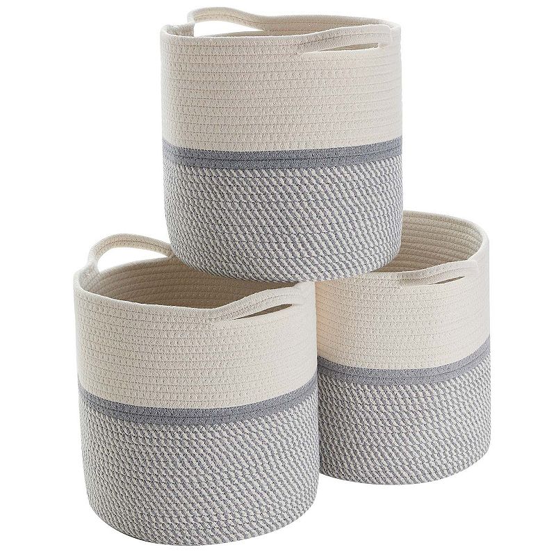 3 Pack Woven Cotton Rope Shelf Storage Basket with Handles