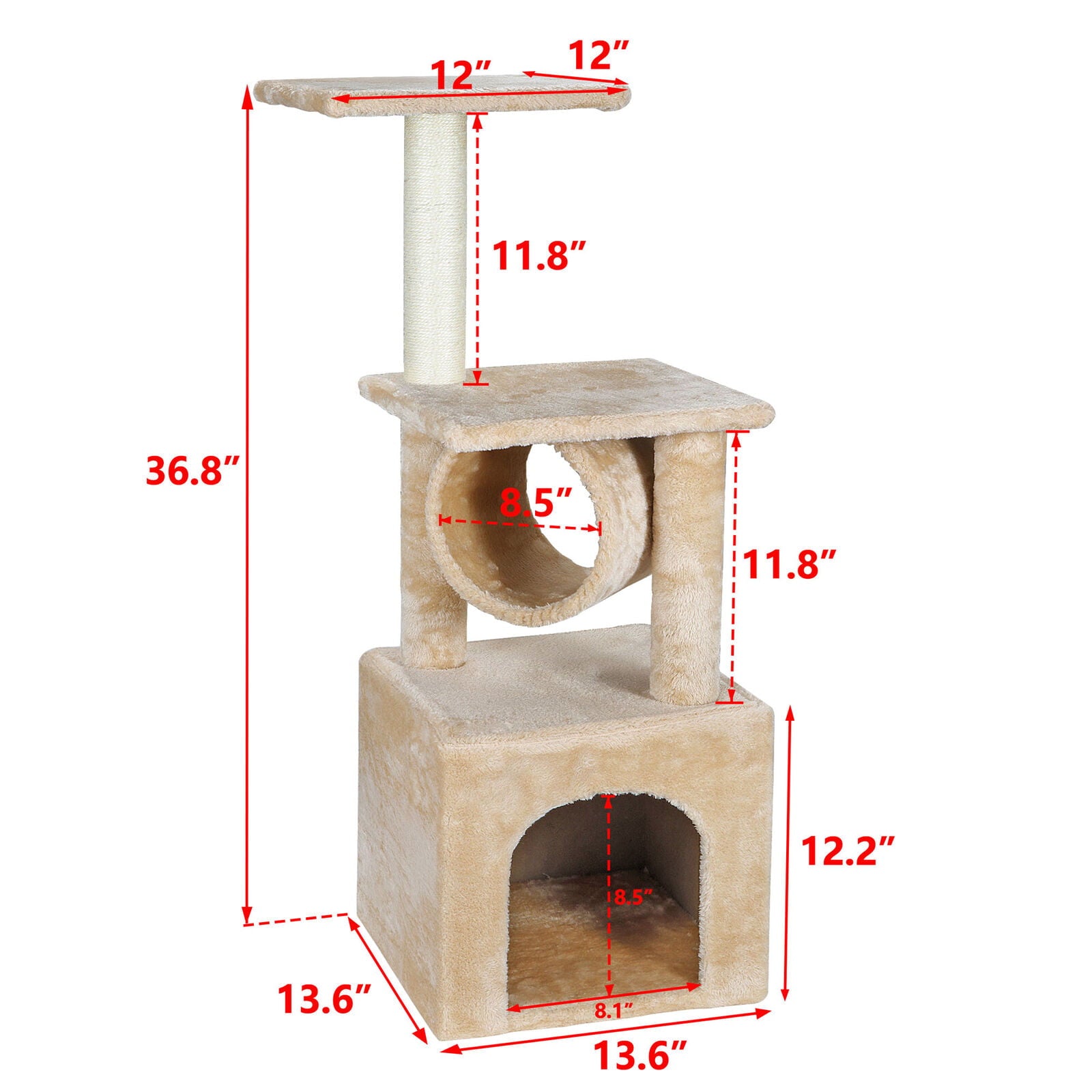 ZENY 36-in Cat Tree and Condo Scratching Post Tower， Beige