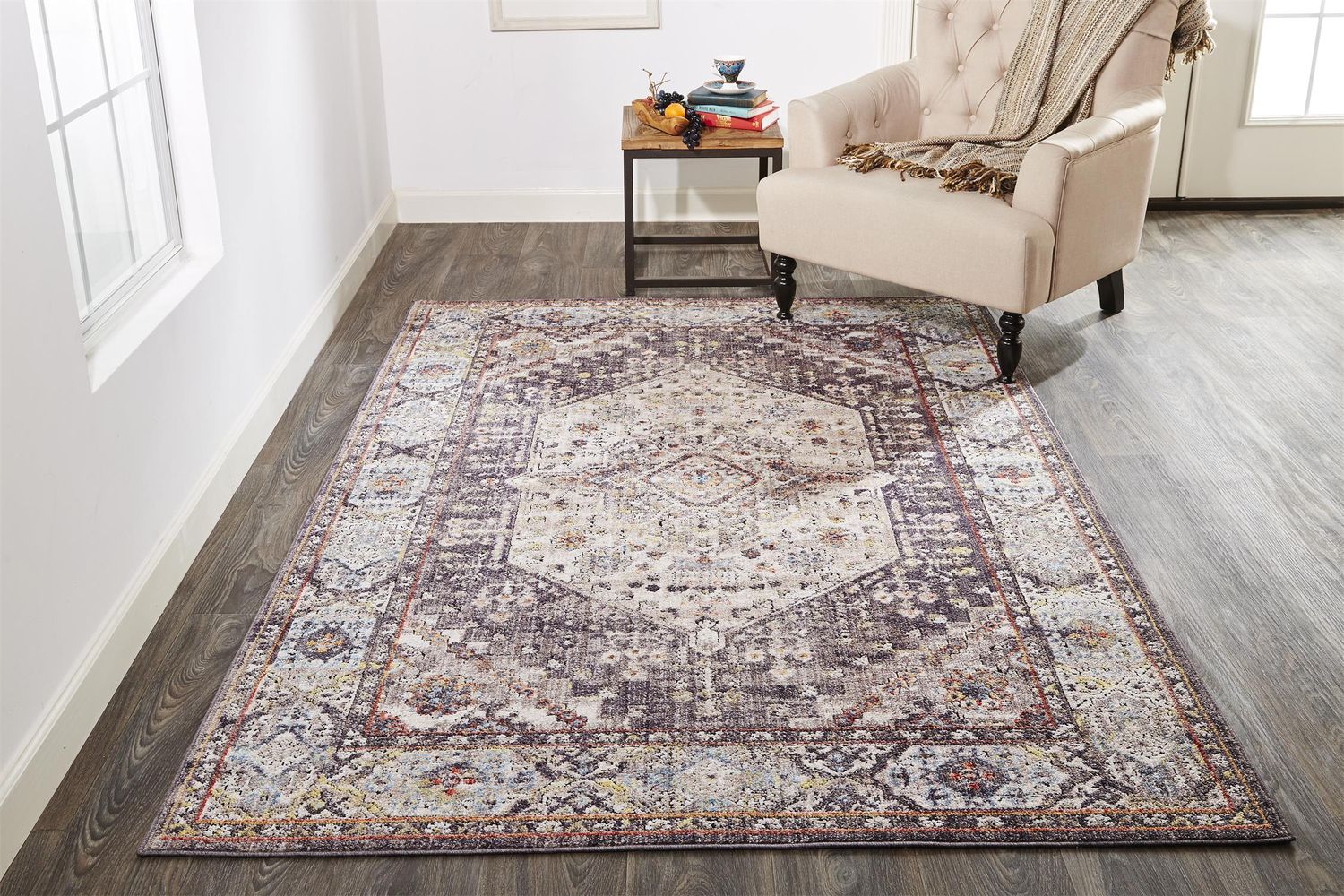 Matana Gray and Purple Rug by BD Fine