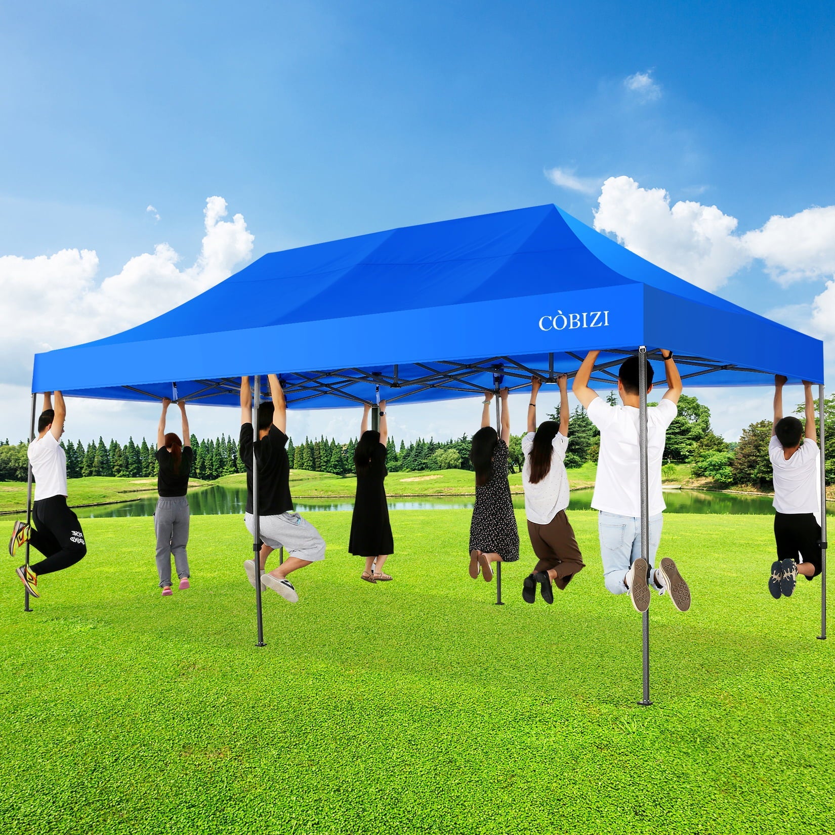 10'x20' Pop Up Canopy Waterproof Folding Tent Outdoor Easy Set-up Instant Tent Heavy Duty Commercial Wedding Party Shelter with 6 Removable Sidewalls, 6 Sandbags, Roller Bag, Blue