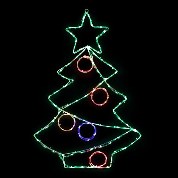 28 LED Lighted Christmas Tree with Ornaments Window Silhouette