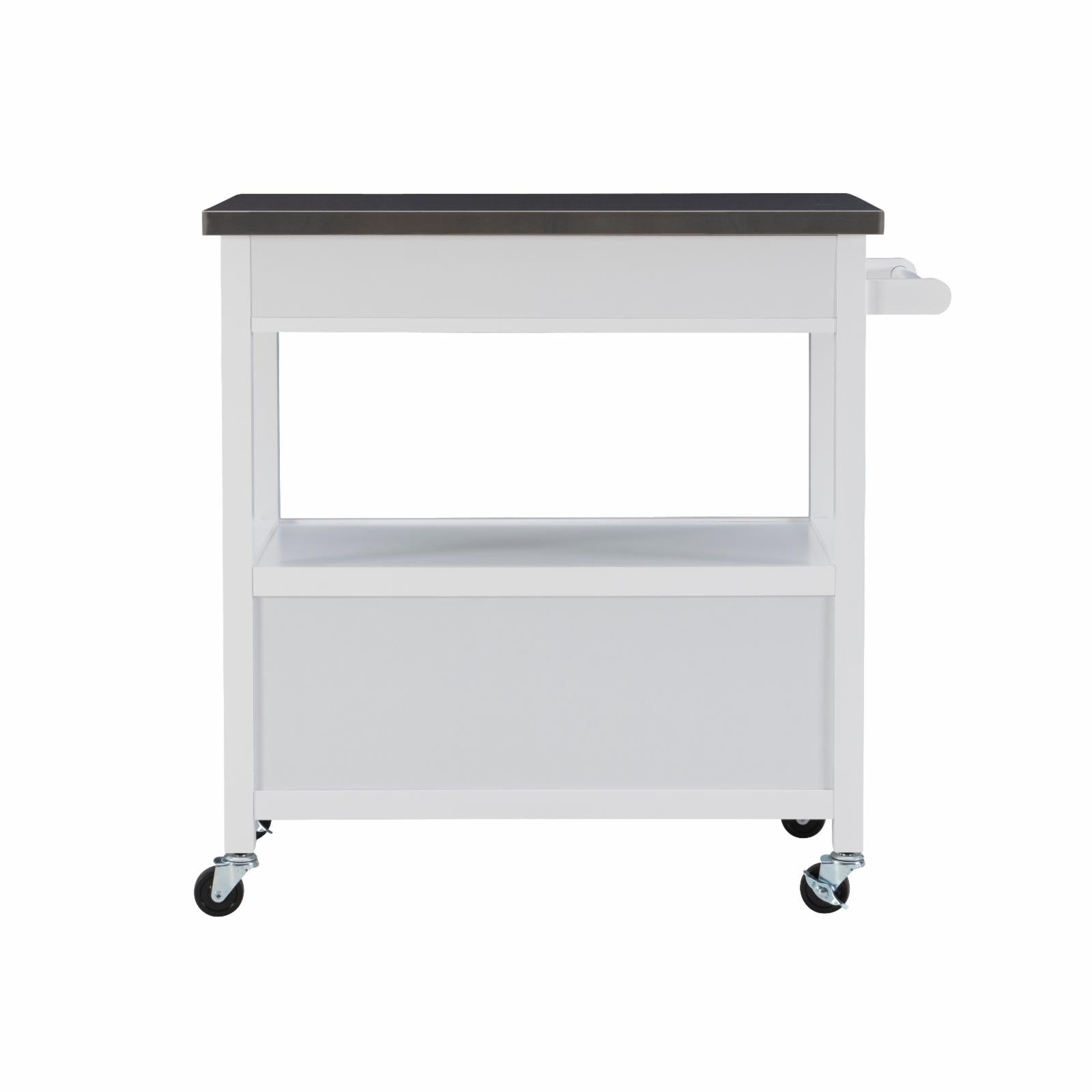 Linon Sydney 3-Drawer MobileKitchen Cart with Stainless Steel Top - White