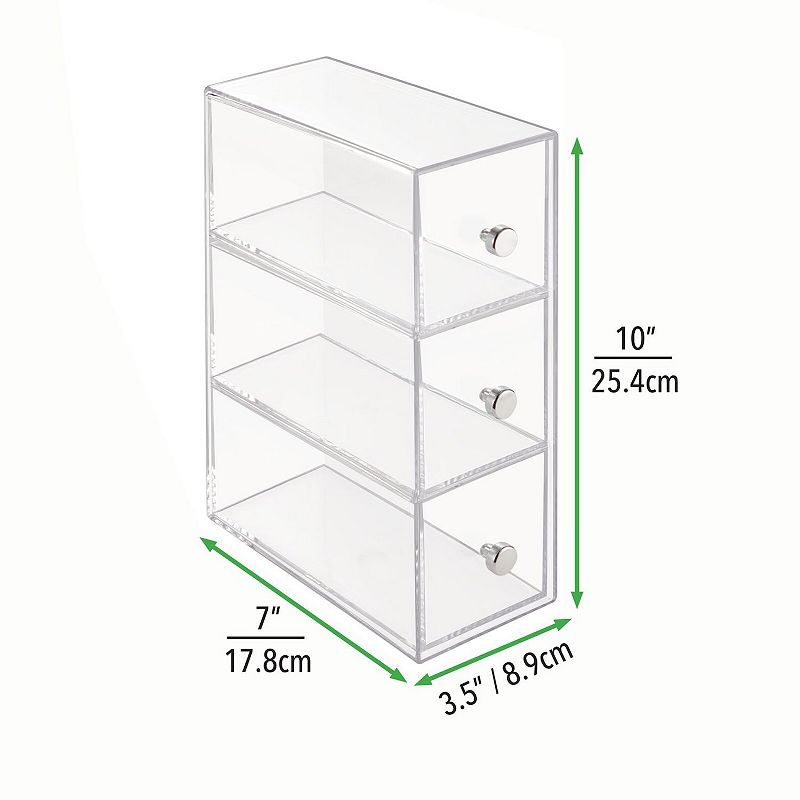 mDesign Plastic Stackable Desktop Storage Tower for Office， 3 Drawers