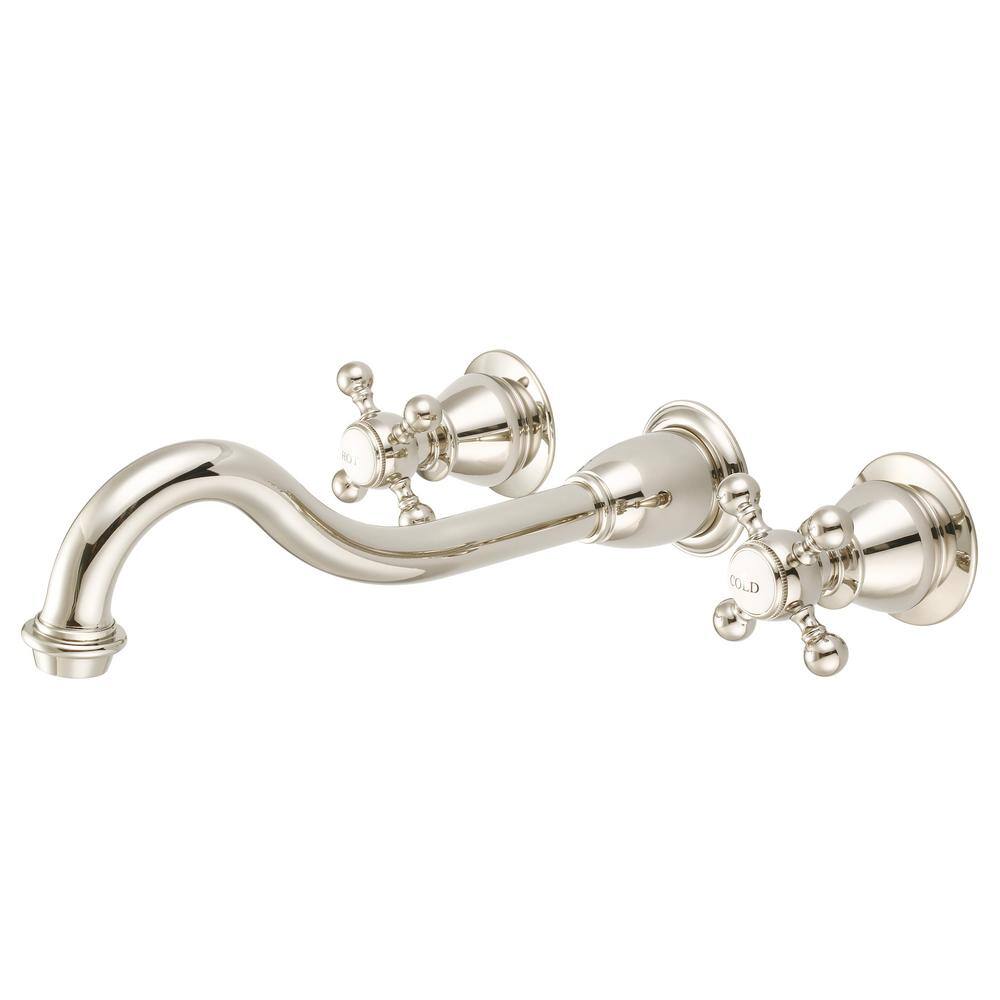 Water Creation Wall Mount 2-Handle Elegant Spout Bathroom Faucet in Polished Nickel PVD F4-0001-05-BX