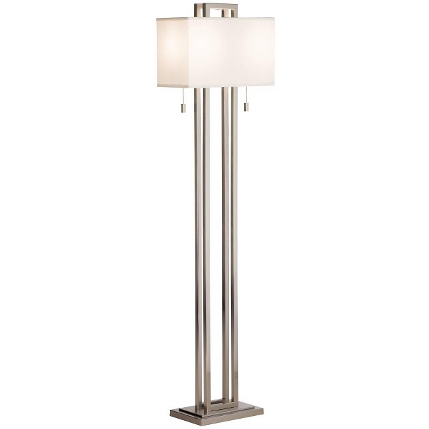 Tall Brushed Nickel Openwork Rectangular Profile Off White Fabric Shade For Living Room Reading