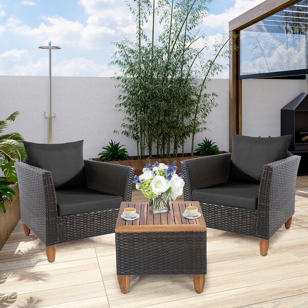 3 Piece Patio Furniture Set Outdoor Rattan Bistro Sofa Set