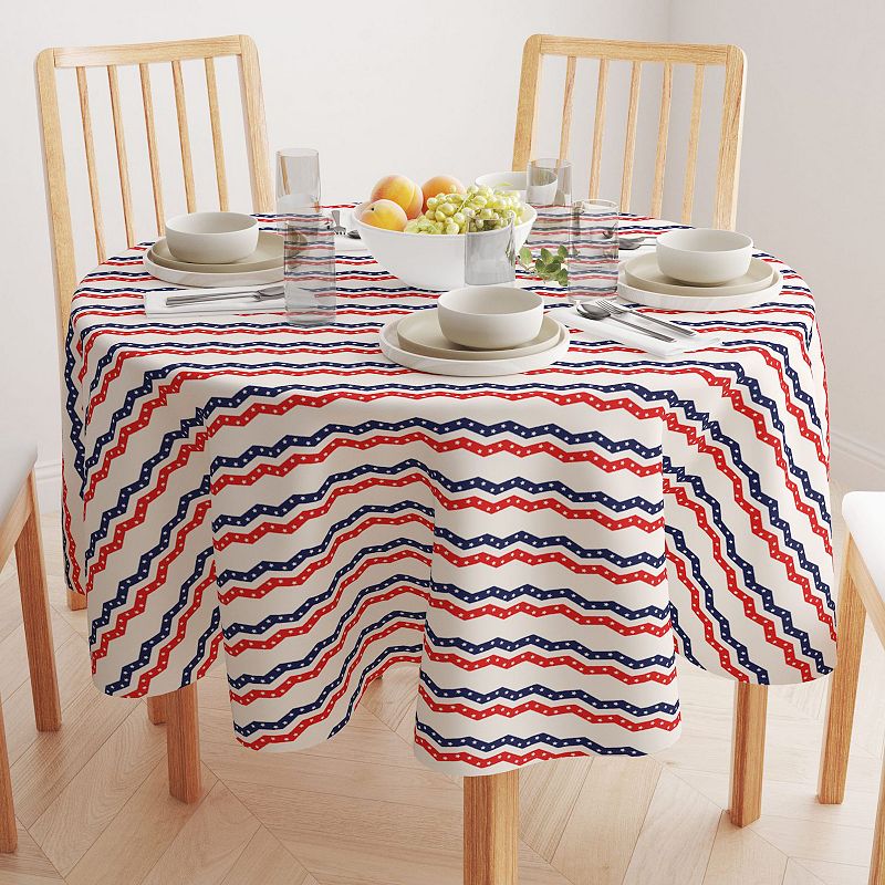 Round Tablecloth， 100% Polyester， 70 Round， Patriotic Chevron