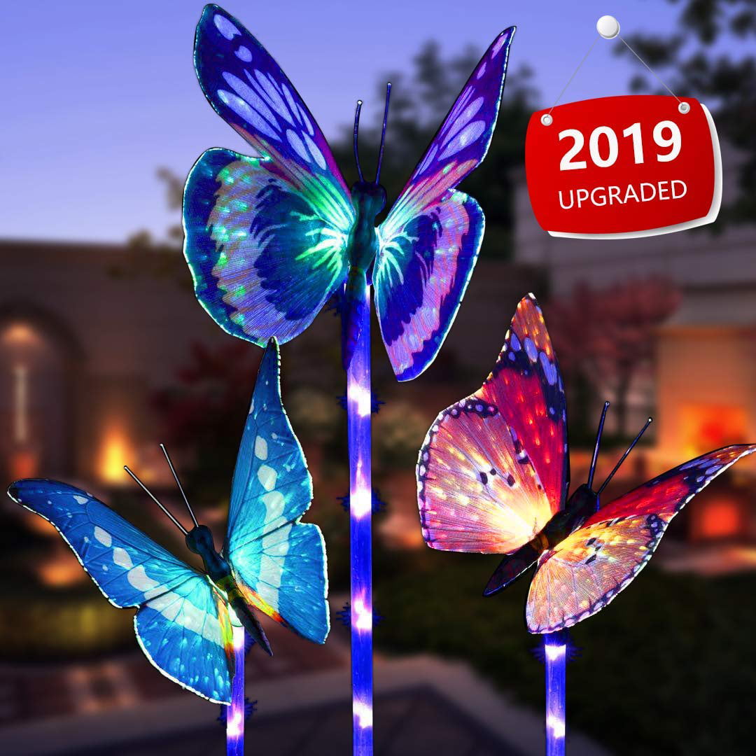 Garden Solar Lights Outdoor， 6 Pack Solar Stake Lights Multi-Color Changing LED Butterfly， Fiber Optic Decorative Lights for Yard， Garden， Solar Powered Light with a Purple LED Light Stake