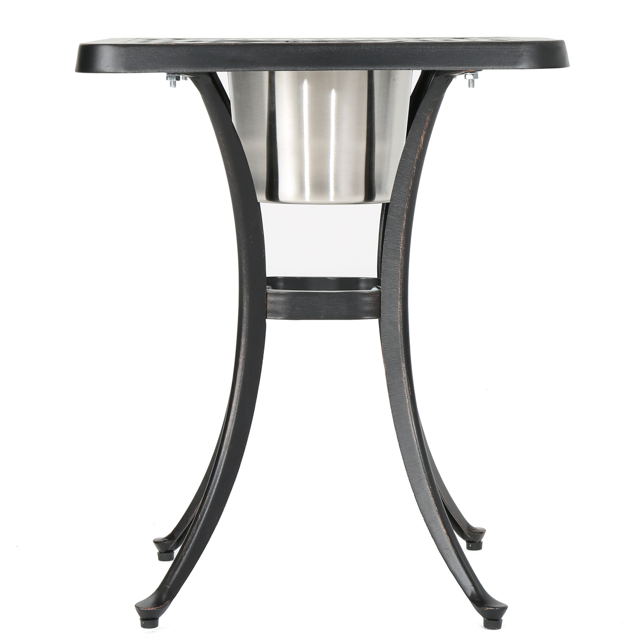 Ariel Outdoor Cast Aluminum Bistro Table with Ice Bucket, Black Copper