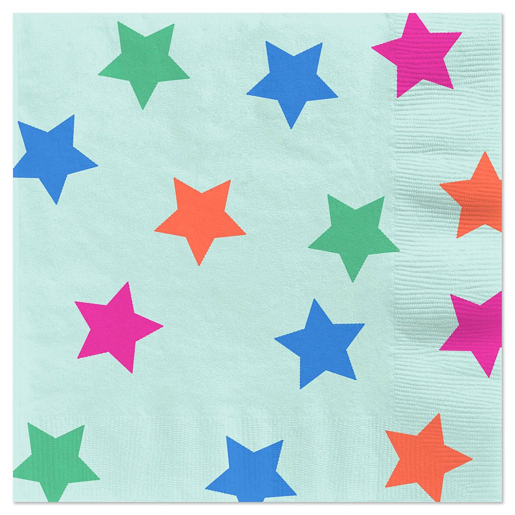 Hallmark  Colorful Stars on Aqua Dinner Napkins, Set of 16