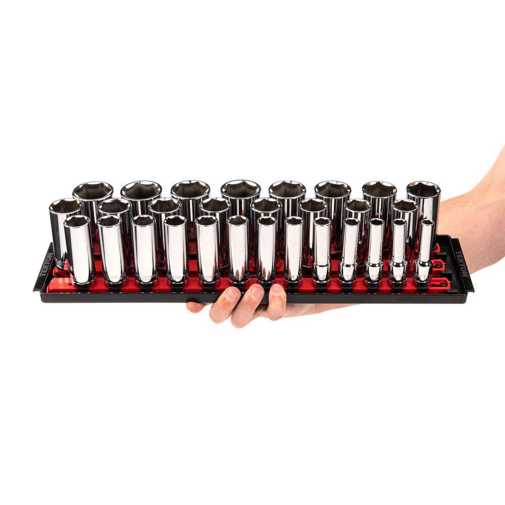 TEKTON 12 in. Drive Deep 6-Point Socket Set (29-Piece) (10-38 mm) with Rails SHD92125