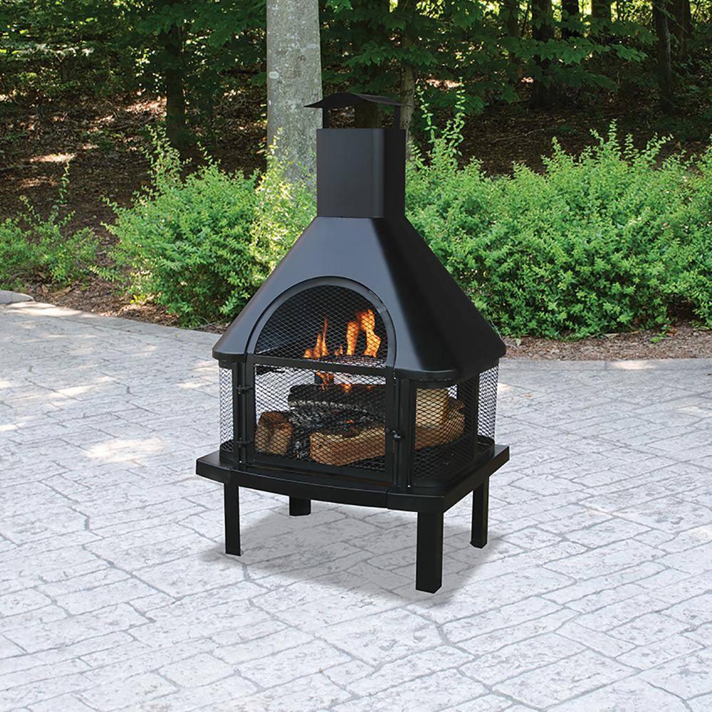 Endless Summer 45 in. H Steel Wood Burning Outdoor Fireplace with Chimney and Included Wood Grate and Cooking Grate WAF1013C