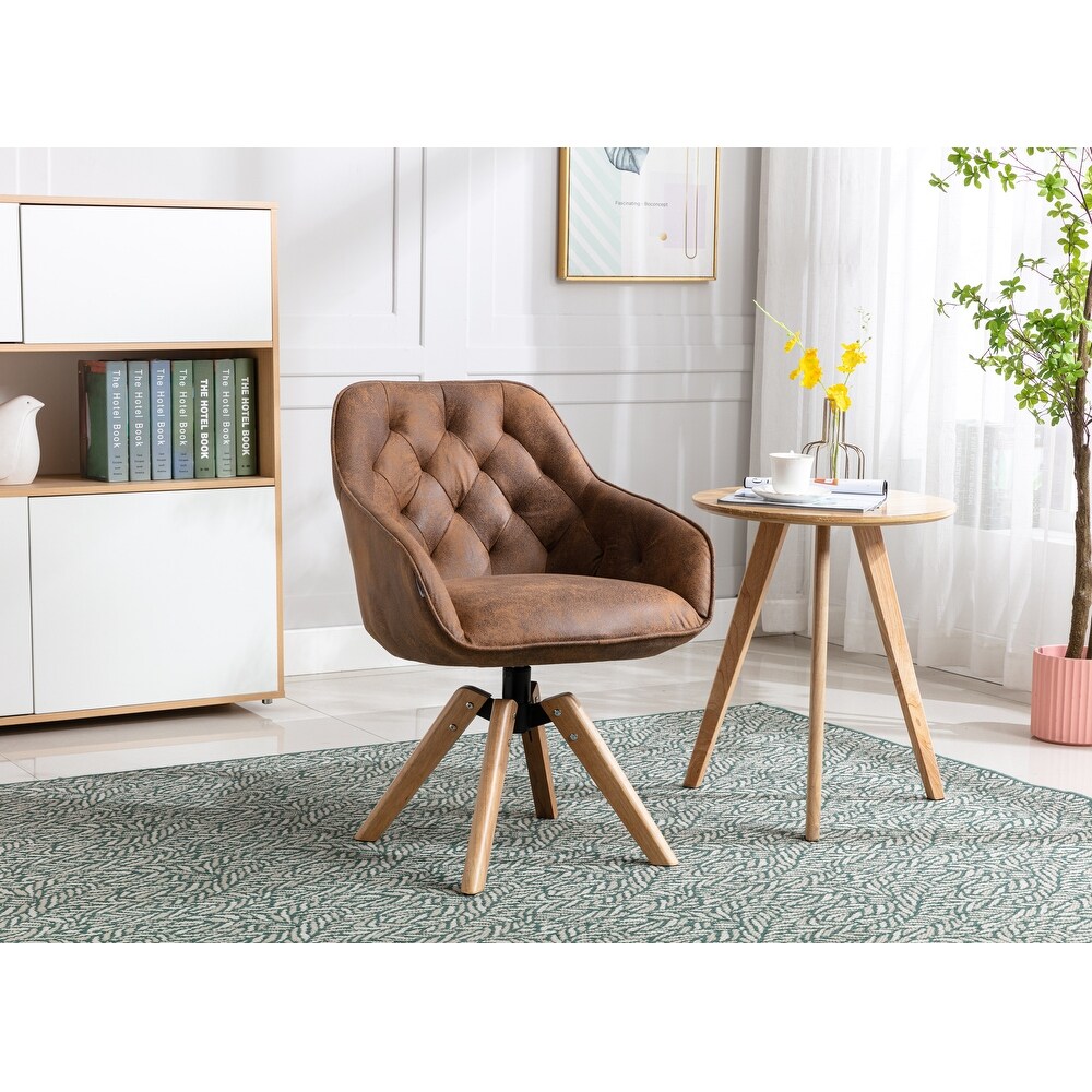 Modern Home Office Desk Chair  Solid Wood Tufted Upholstered Computer Task Chair for Small Space Home Office  Without Wheels