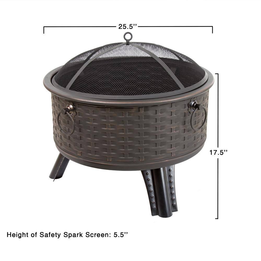 Pure Garden 26 in. Steel Round Woven Fire Pit with Cover M150075