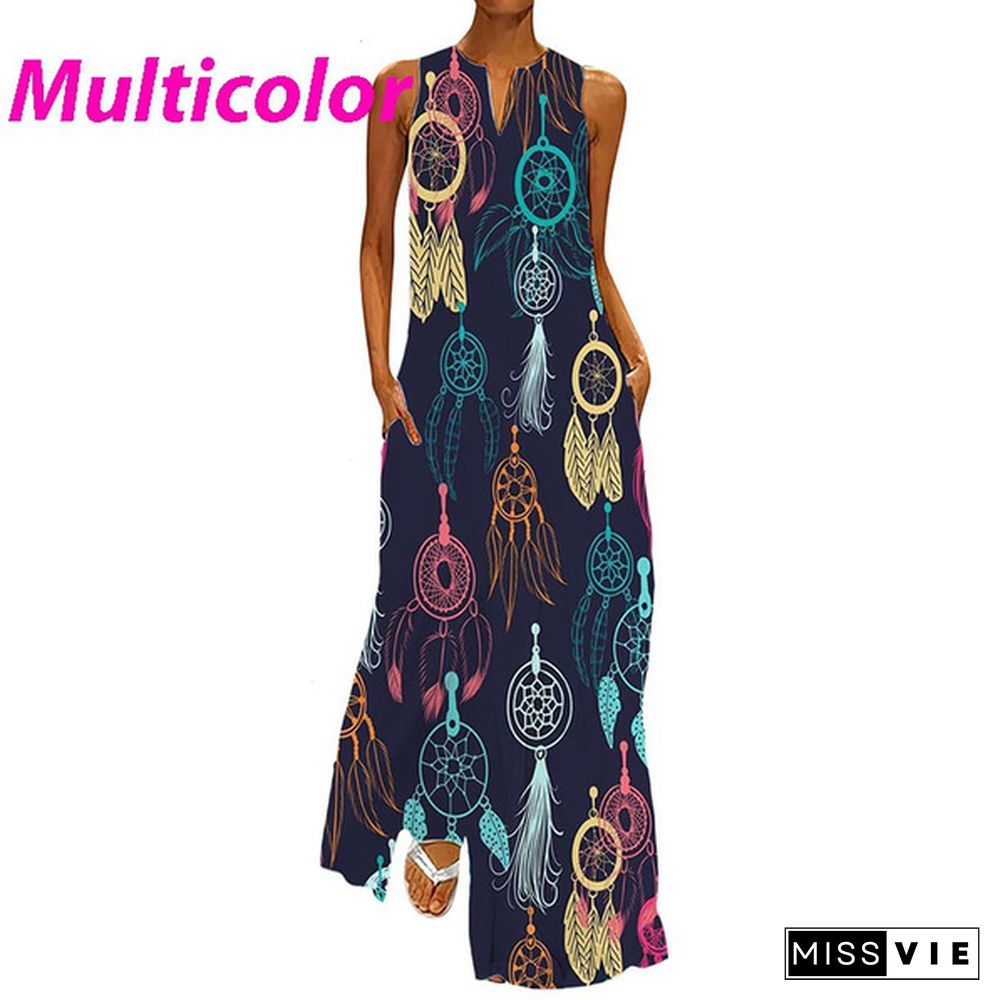 Women's Shift Dress Maxi Long Dress Sleeveless Butterfly Flower Pocket Print Spring Summer V Neck Party Casual Party Holiday Dress Plus Size XS-8XL Maxi Dress