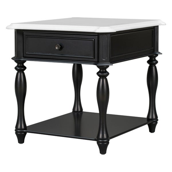 Classical Black End Table with Open Style Shelf Large Storage Space