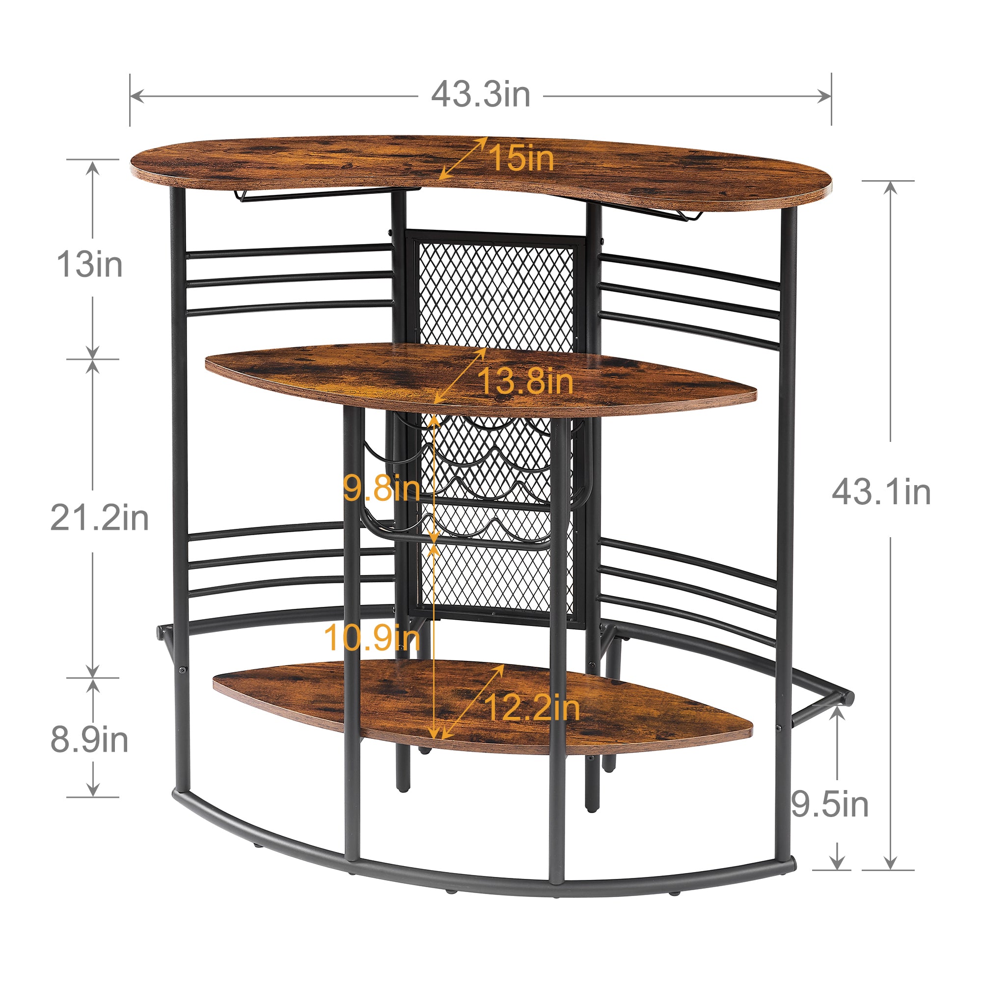 VECELO Oval Bar Table with Wood Counter Top and Wine Rack Storage， Wine Bakers Rack for Kitchen Dining Room， Brown