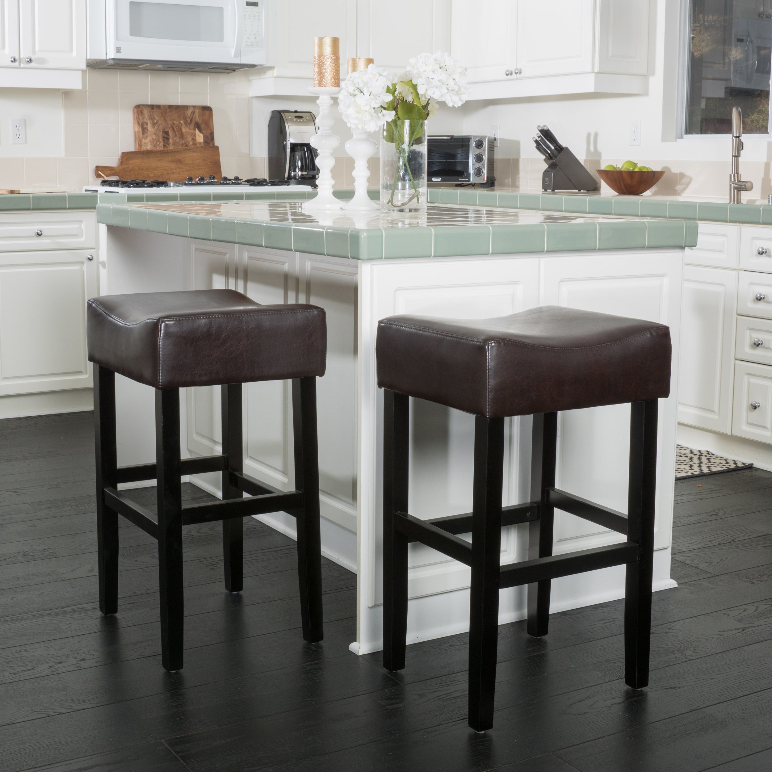 Adler 30-Inch Brown Leather Backless Bar Stool (Set of 2)