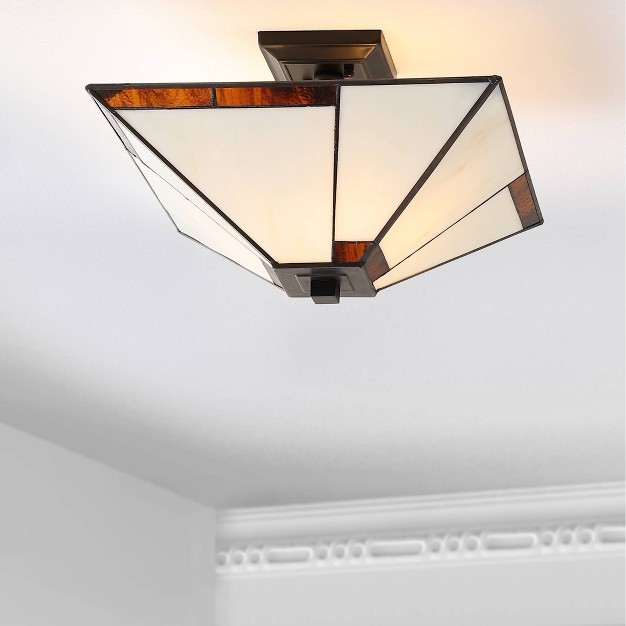 Glass metal Julian  Style Semi Flush Mount includes Energy Efficient Light Bulb White Jonathan Y