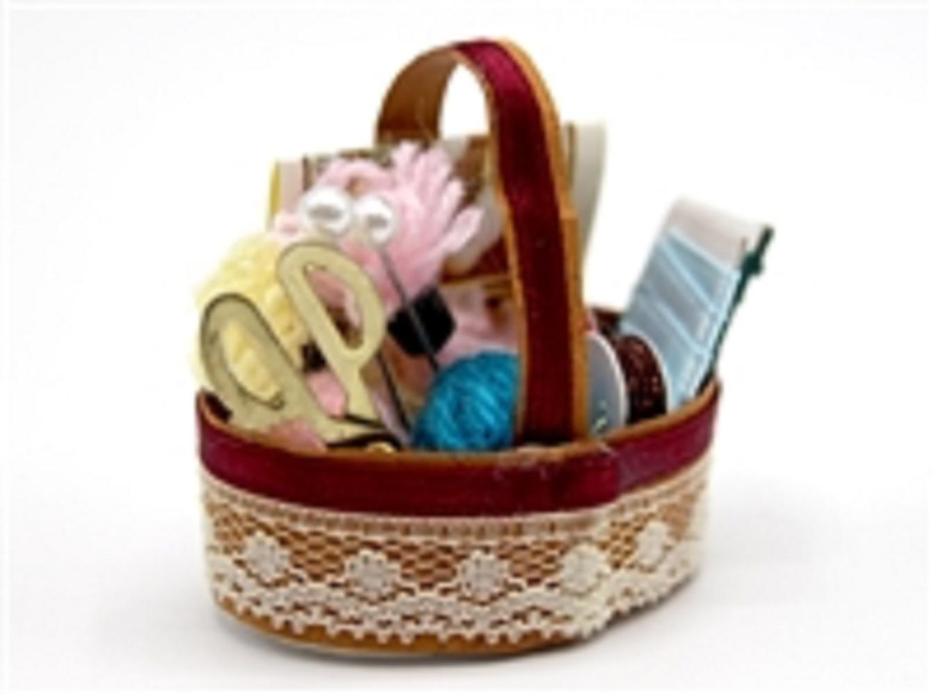 Dolls House Basket Of Knitting Accessories Miniature Sewing Room