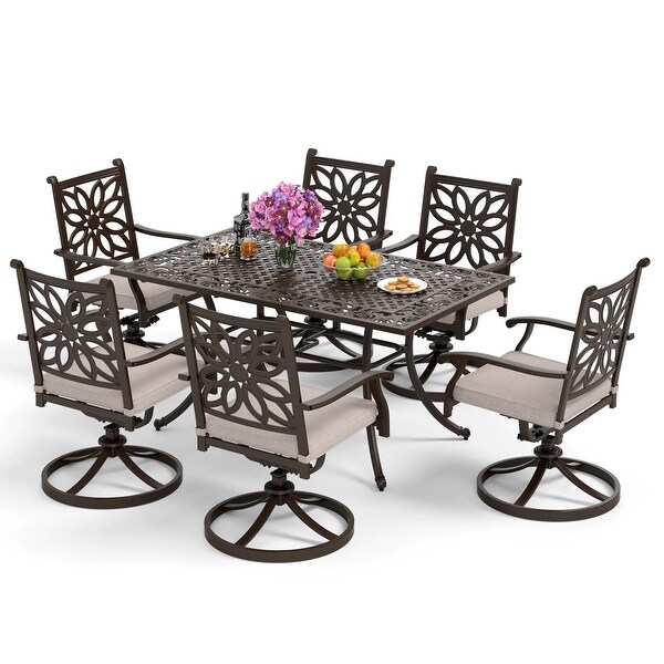 MAISON ARTS 7Piece Cast Aluminum Patio Dining Set with Rectangle Dining Table and 6 Cast Aluminum Patio Chairs