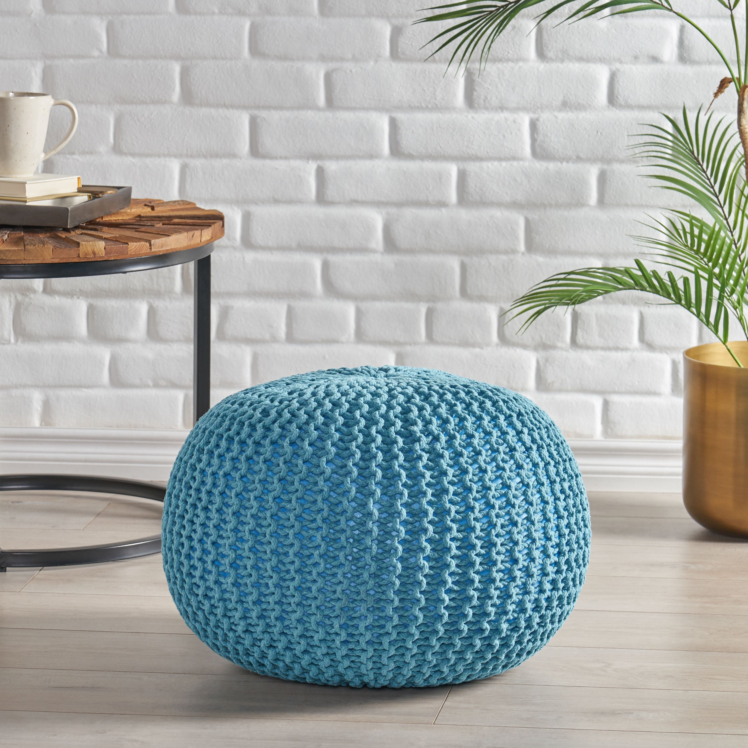 Barwick Modern Knitted Cotton Round Pouf