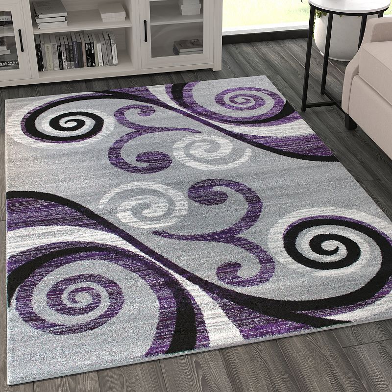 Masada Rugs Masada Rugs Stephanie Collection 5'x7' Area Rug with Modern Contemporary Design in Purple， Gray， Black and White - Design 1100