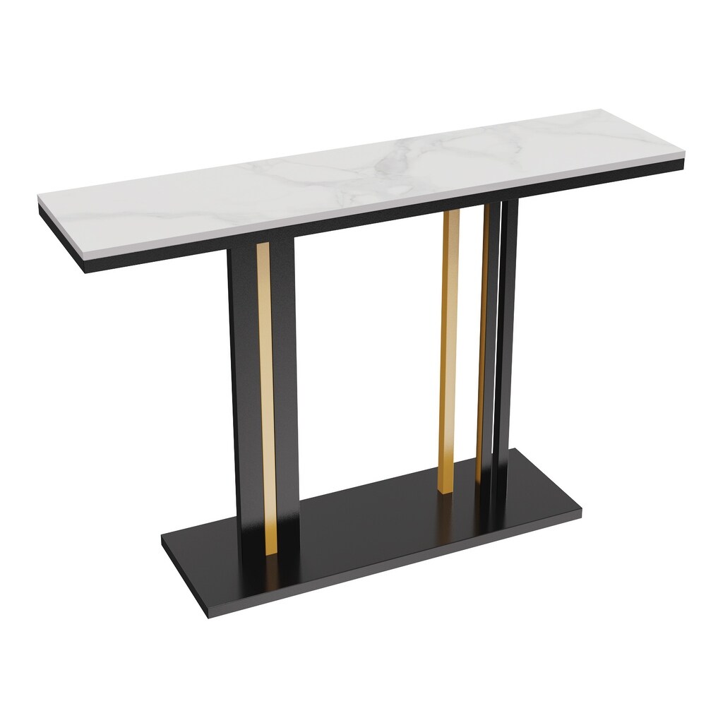 Glam Style Stone Top Accent Table for Hall Console Table Porch Table   46.4x11.8x30.7 inch