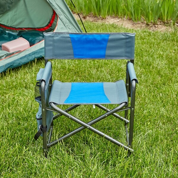 1piece Padded Folding Outdoor Chair with Storage Pockets，Lightweight Oversized Directors Chair for indoor