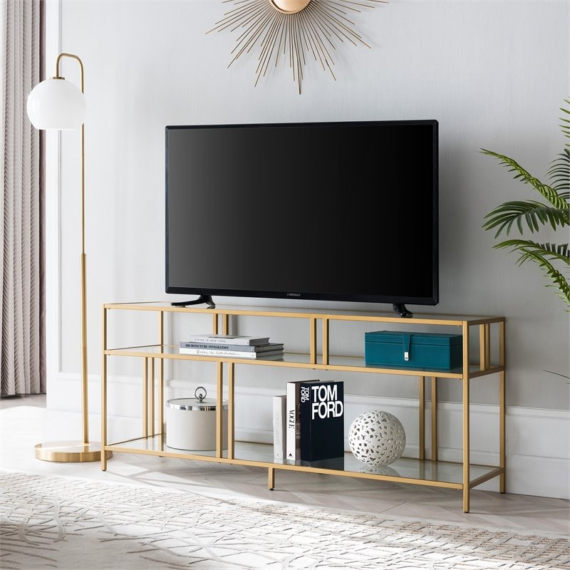 Henn ampHart 55 quotBlackened Bronze Metal/Glass TV Stand   Contemporary   Entertainment Centers And Tv Stands   by Homesquare  Houzz