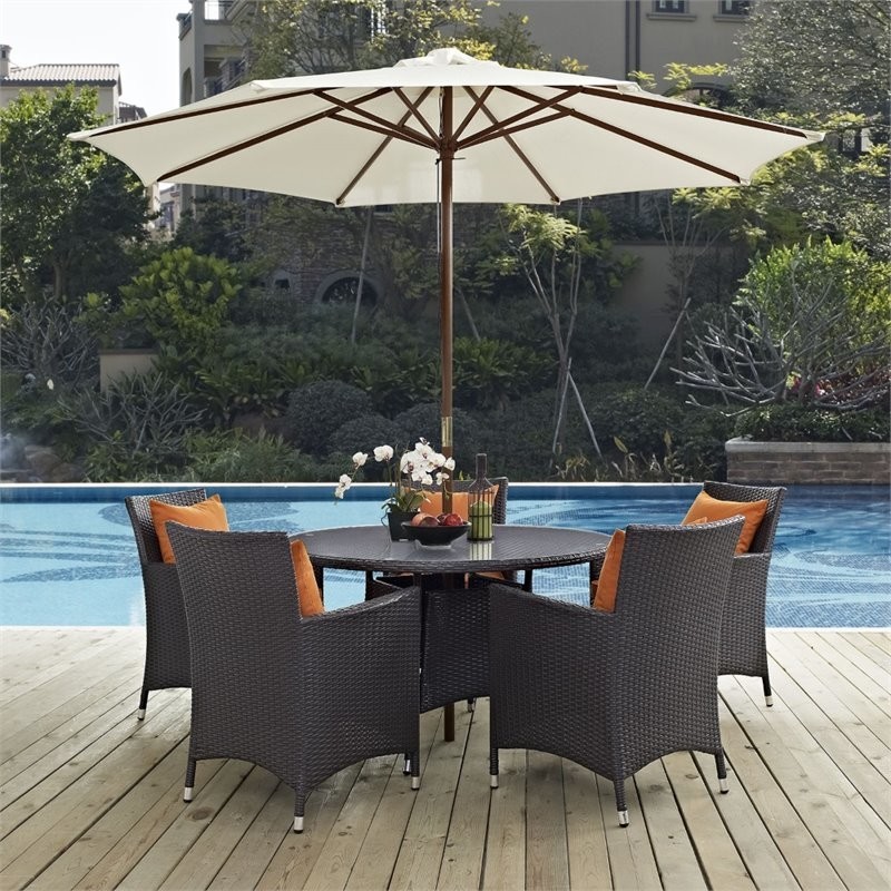 Modway Convene 7 Piece Aluminum and Rattan Patio Dining Set   Beige/Espresso   Tropical   Outdoor Dining Sets   by Homesquare  Houzz