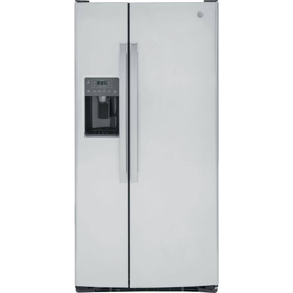 GE 23.0 cu. ft. Side by Side Refrigerator in Fingerprint Resistant Stainless Steel Standard Depth GSS23GYPFS